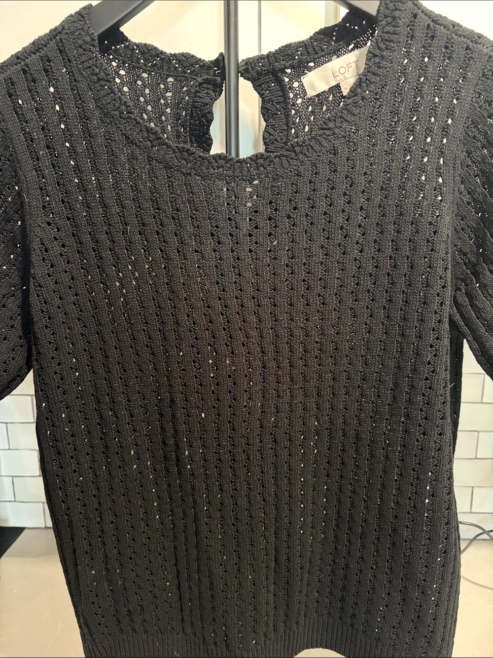 LOFT Black Eyelet Knit Short Sleeve Sweater